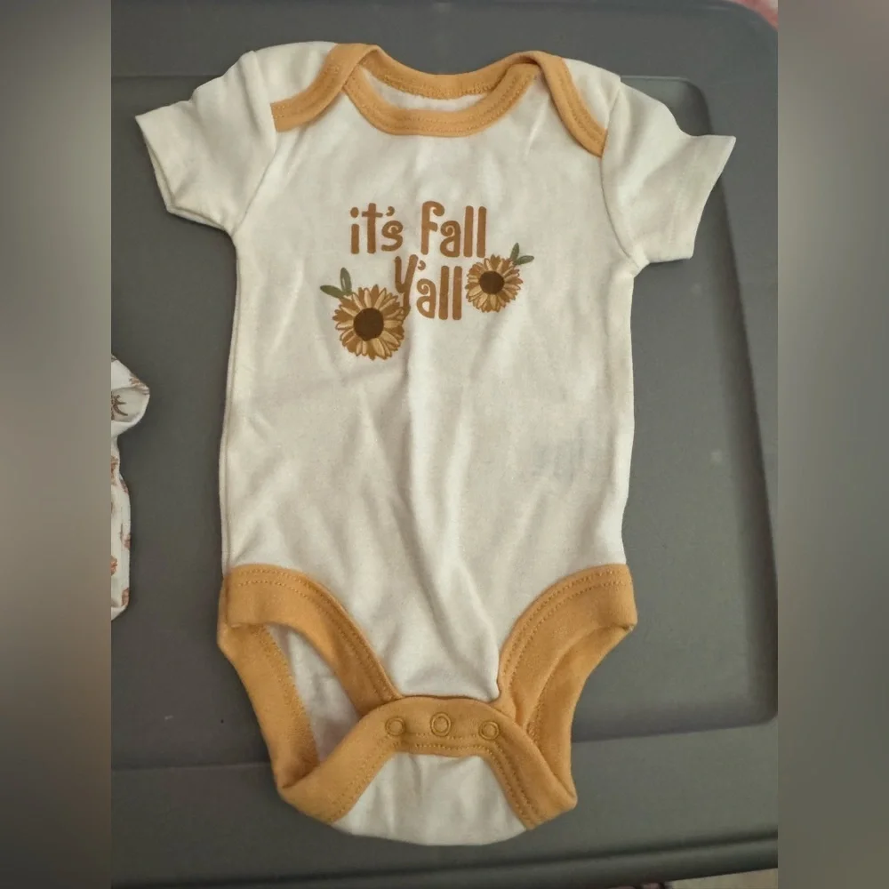 3PC Baby Gear 0-3M Fall Sunflower Onesies, 2 Brand New - Picture 2 of 4